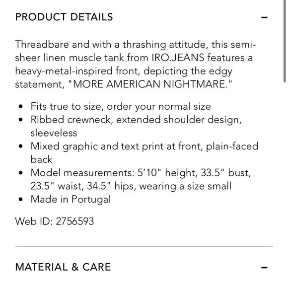 IRO Atimo Muscle Tee Linen Graphic Print Tank Top Crew Neck Tshirt Rose M - Picture 9 of 9